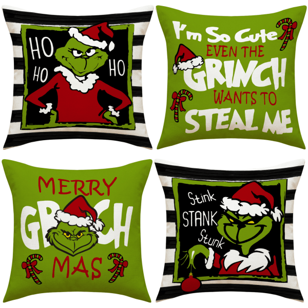 4 st Grinch kuddfodral hem semester dekoration