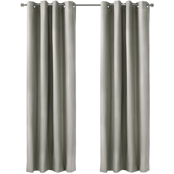 Sæt med 2 isolerede mørklægningsgardiner, gardiner med øjer, til stue og soveværelse, 140x175 cm (lysegrå)