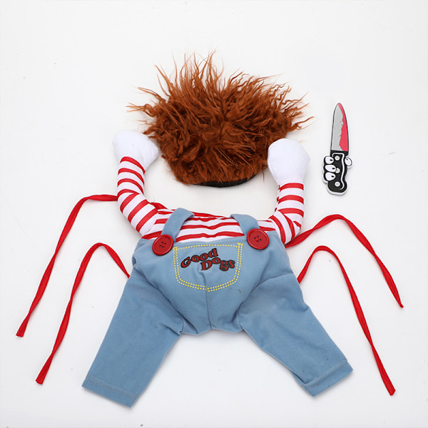 Kuolemanukkeasu koirille Pelottava Halloween Cosplay Chucky Nukke Koira-asu Hattu Hauska Juhlajouluvaatteet Sopii suurille ja pienille koirille，S