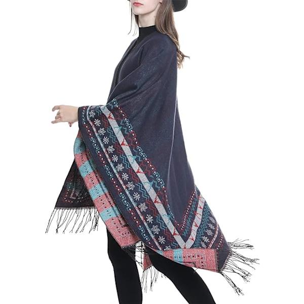 1PC Seaside Fleece Poncho Kvinnor Sjal Cape Retro Öppen Kvinnlig Wint