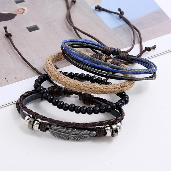 Omslag Armband Män Kvinnor, Hampa Rep Trä Pärlor Etniska Tribal Bh
