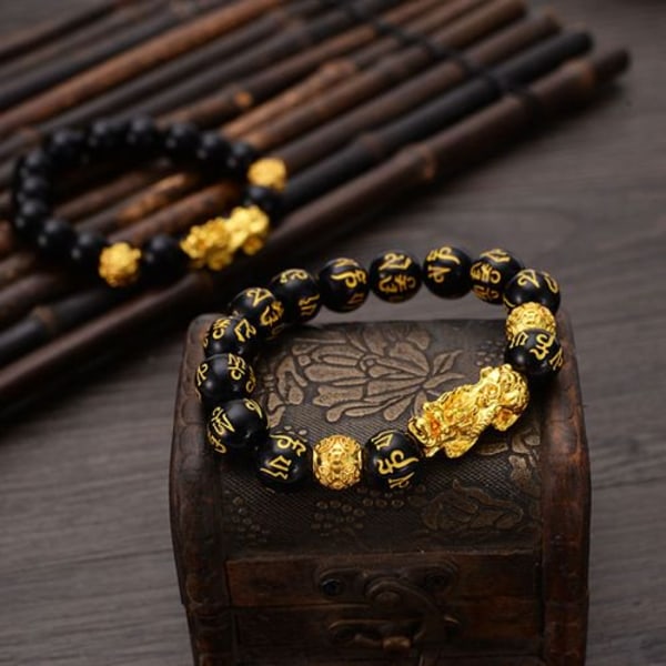 Feng Shui Obsidian Bead Håndskårne Mantra Gold BH med seks tegn