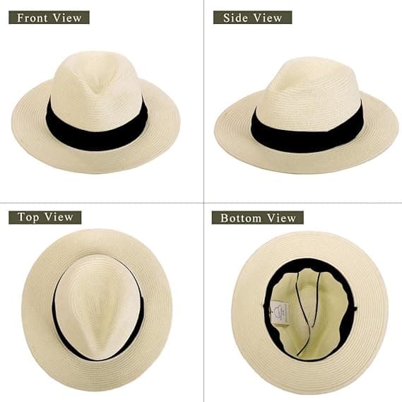 Halmhattar för kvinnor Sommar Strand Solhatt Bred Brätte Fedora Cap UP