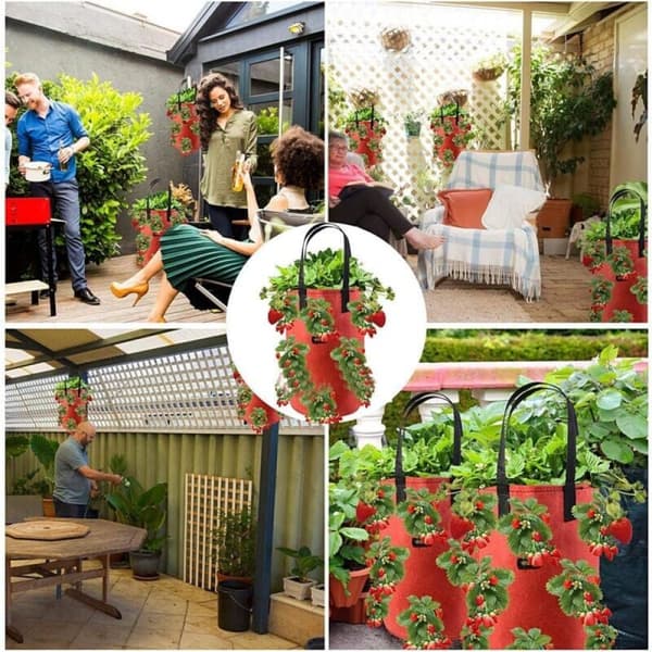 3-pack (röd, svart, grön) 20cm*35cm Hängande Planteringsväskor, 12 Hål