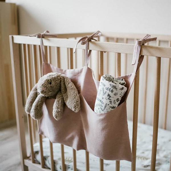 Pellavainen Crib-Ripustuspussi, 2 Taskua Crib-Tarvikkeiden ja Leikkikalujen Säilytykseen - Han