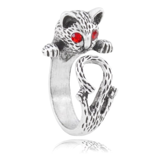 Ring Katt Djurälskare Katt Kattälskare Kattunge Röda Ögon Justerbar Silver
