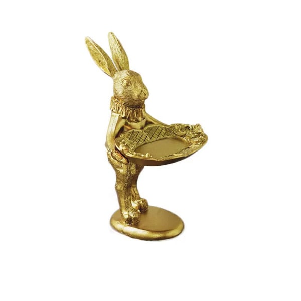 Kanin Ornament Gullfarge Harpiks Oppbevaringsveske Bunny Accessory fo