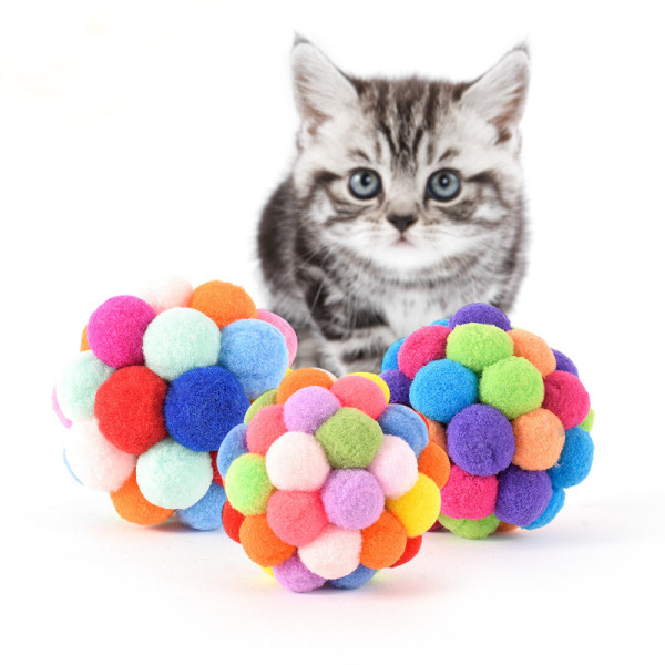 1PCS Colorful Cat Plush Ball Toy Soft Kitten Pompoms Pet Interact