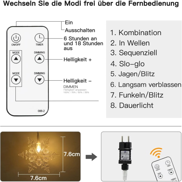 Fargerike LED-gardinlys, jule-snøfnugg-bølgelys, 9M