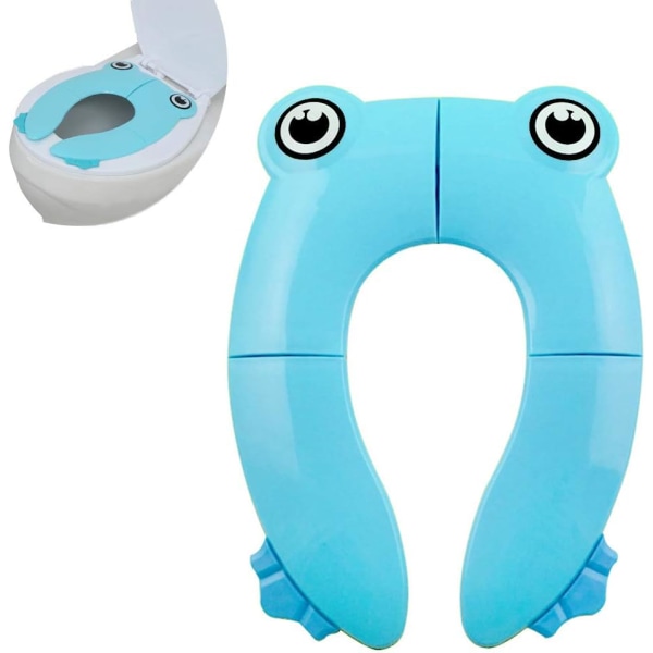 Sammenfoldelig rejsetoiletreduktion til børn Bærbart toiletsæde til babykomfort PP-materiale med 4 skridsikre silikonepuder og 1 bæretaske——blå
