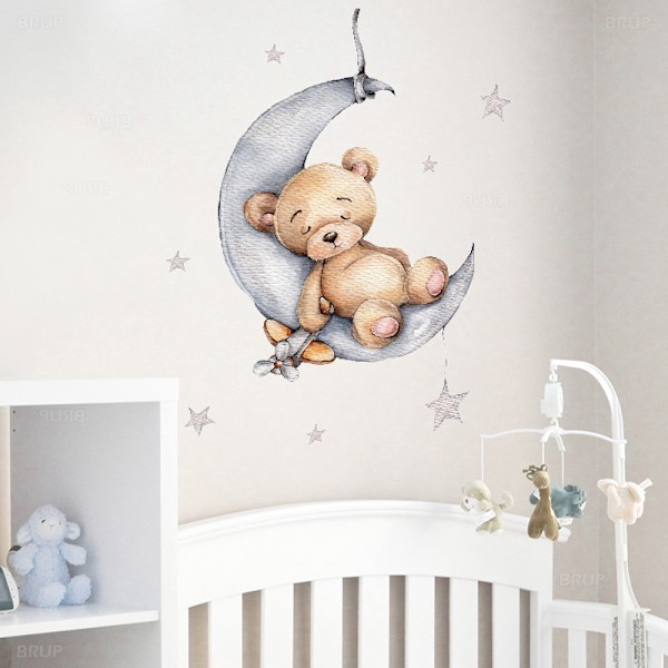 Tegneserie Teddy Bear Sover på Månen og Stjernerne Vægklistermærker f