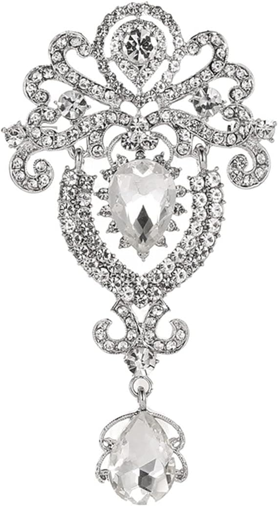 Sølv Krystal Krone Brosche til Mænd og Kvinder, Rhinestone