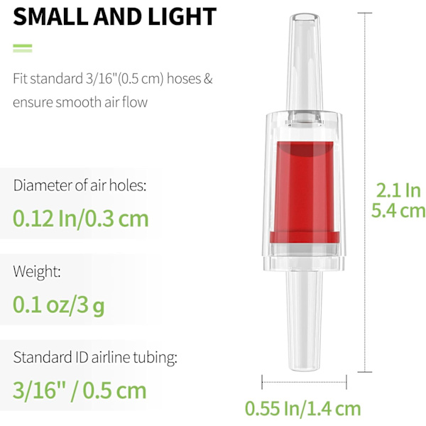 Kontrollventil för akvarieluftpump, envägskontrollventil 0,5 cm luft