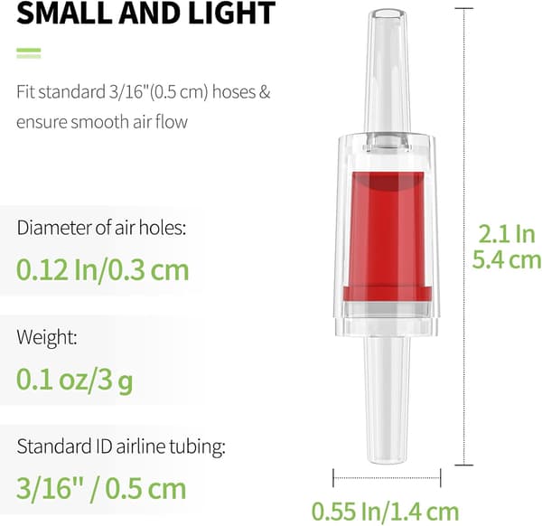 Tilbagevendende ventil til akvarie-luftpumpe, envejs-tilbagevendende ventil 0,5 cm luft