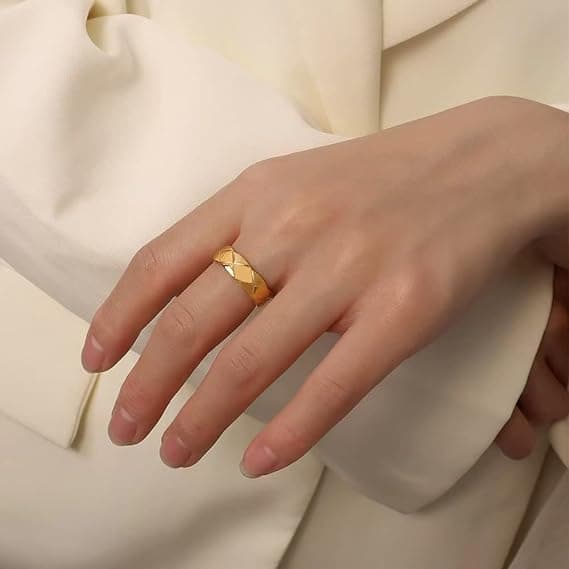 Knuse gingham mønster Ring 18k Gull Ringer for Kvinner mann, Bred Gol