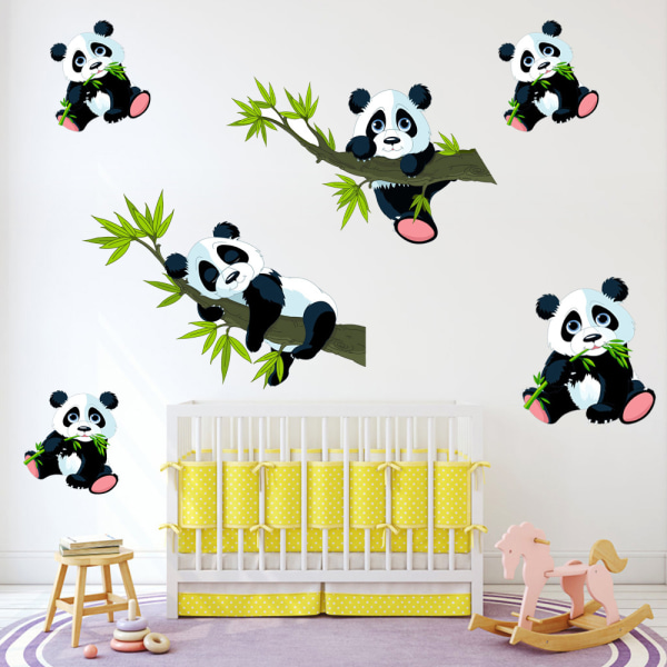 Panda och bambu väggklistermärken djur väggdekaler barn sovrum P