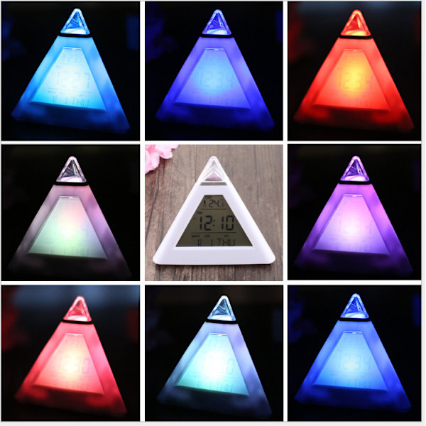 7 LED Pyramid Färgförändrande Digital Väckarklocka