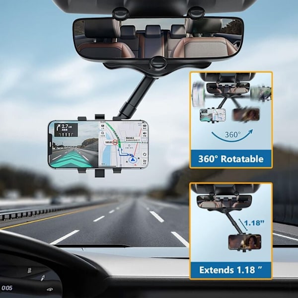 Autopuhelinpidike taustapeiliin, 360° kääntyvä ja sisäänvedettävä autopuhelinpidike kaikille älypuhelimille