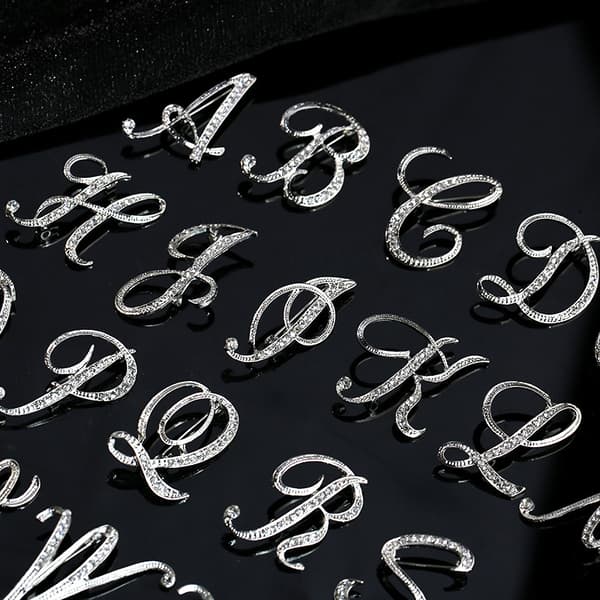Bogstav Brosche Nåle Initial Rhinestone Brosche til Kvinder Håndværk Sil