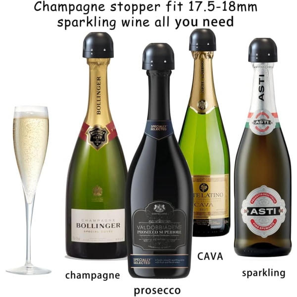 Champagneprop 3Pak Sort, Lækagesikre Champagnepropper, Kee