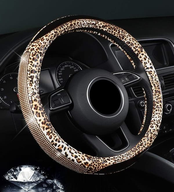 Diamant Rattskinn Deksel med Bling Rhinestones Leopardmønster