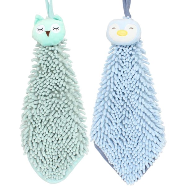 2-pack söta chenille mjuka hängande handdukar Funny Owl Penguin A