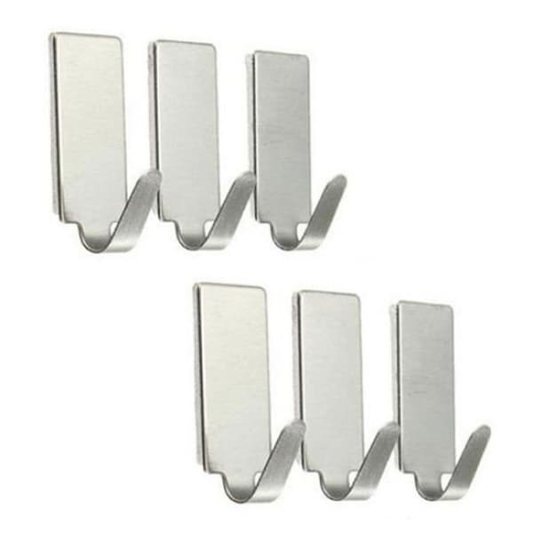 Selvklæbende rustfrie stål kroge - 6-pak