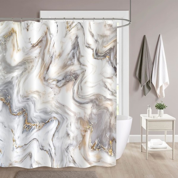 Grå guld marmor duschdraperi Set, badrum dekorativa abstrakt