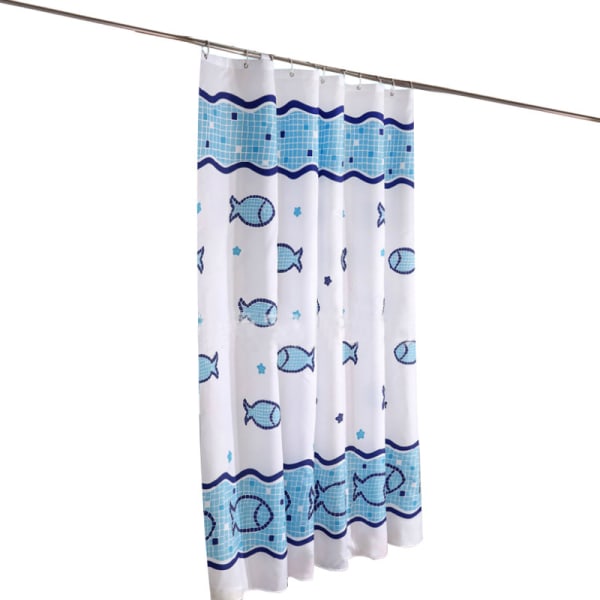 Shower Curtain Light Blue Watercolor Fish Waterproof Machine Wash