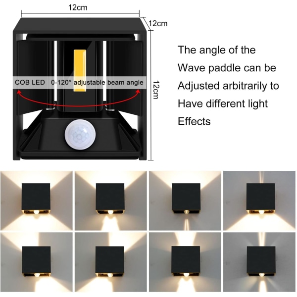 20W LED utomhusvägglampa rörelsesensor 2 st inomhusvägglampa