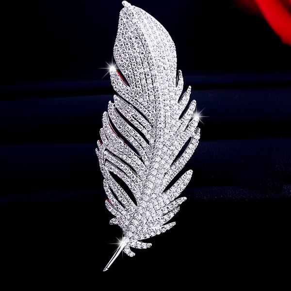 Rhinestone Feather Brosje Pin for Women Men Fashion Crystal Delic