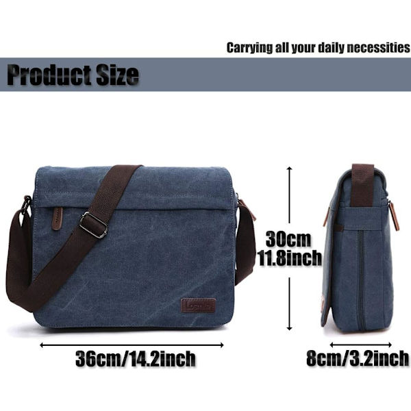 Herre skuldertasker, Canvas Crossbody tasker, 13,3 tommer bærbare tasker,