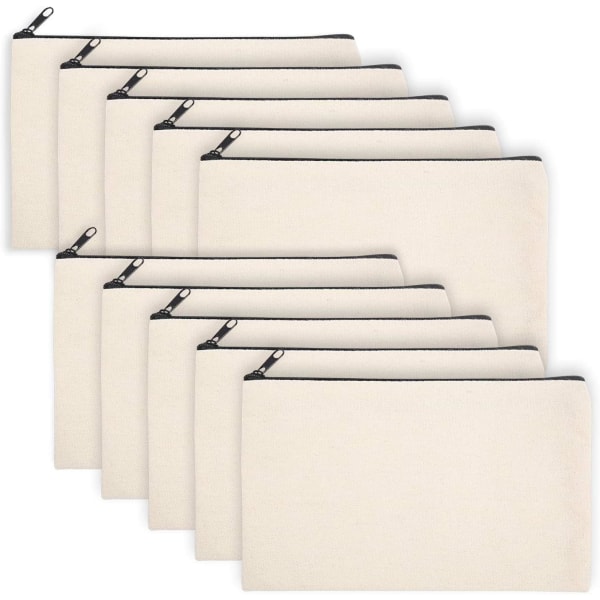 10-pack tomma DIY-hantverksväskor i canvas, tomma sminkväskor-