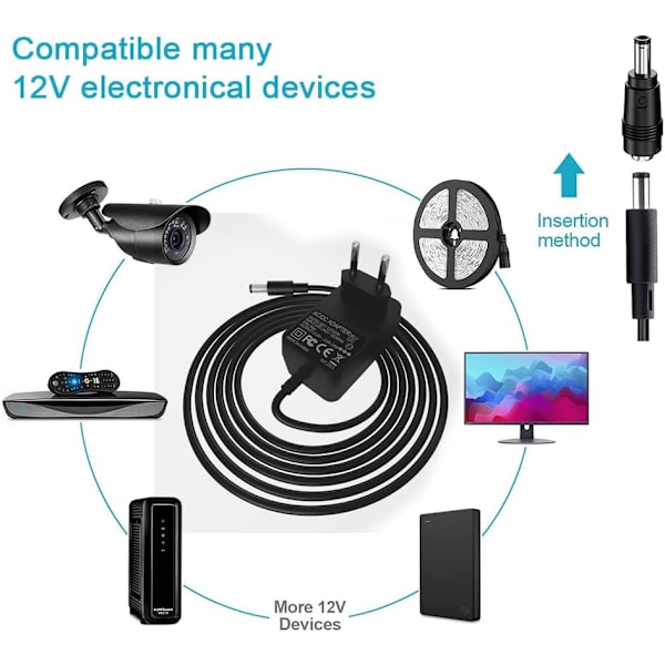 Universell DC-strøm 230 V/12 V/0,5 A, AC/DC AC-strømadapter, AC
