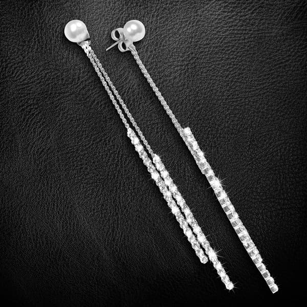 Moderne Sterling Sølv Bling Design Lange Dangle Drop Hypoallerge