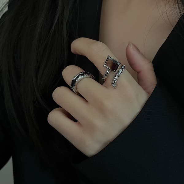Gradient Stein Ring, Kvinners Åpne Ring, 3-pakning