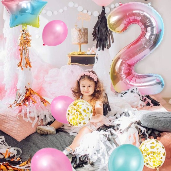 2:a födelsedag tjejballong, 2:a födelsedag, rosa ballong nummer 2, B