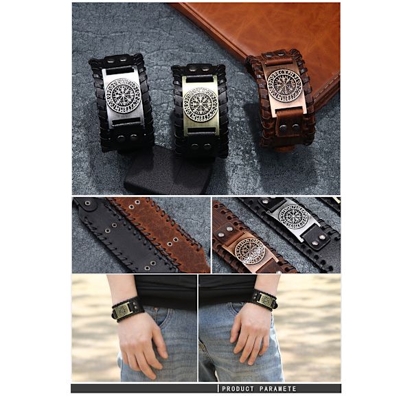Pirat Vintage Armband Kompass Herrar Bred Armband Läder Brace