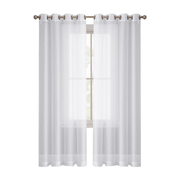 Sheer Curtains White 100x250cm Linen Effect With Eyelets Sheer Cu