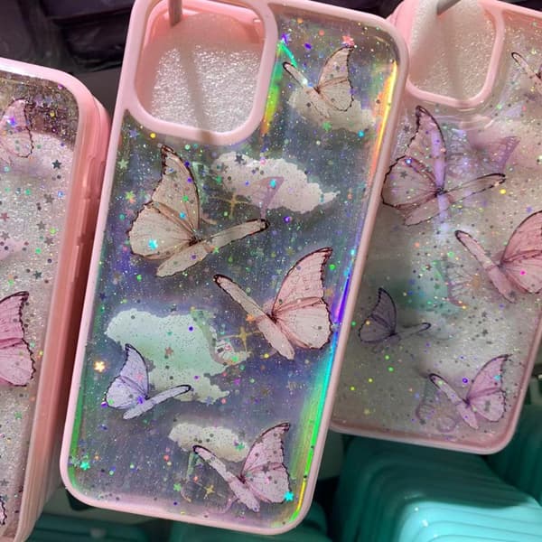 iPhone 13 Pro Max deksel søt glitter sommerfugl trykk iPhone 13 Pro