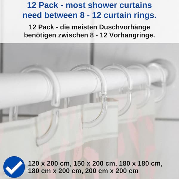 Transparenta duschdraperiringar, 12-pack, diameter 4,6 x 2,9 cm, fo
