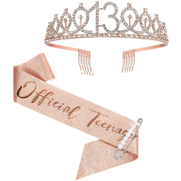 13-års Fødselsdag Sash And Crown For Girls, Rose Gold Official Teenag