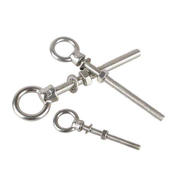 2-pack öglebultar med metrisk M6 x 60 mm gänga, mutter och bricka,