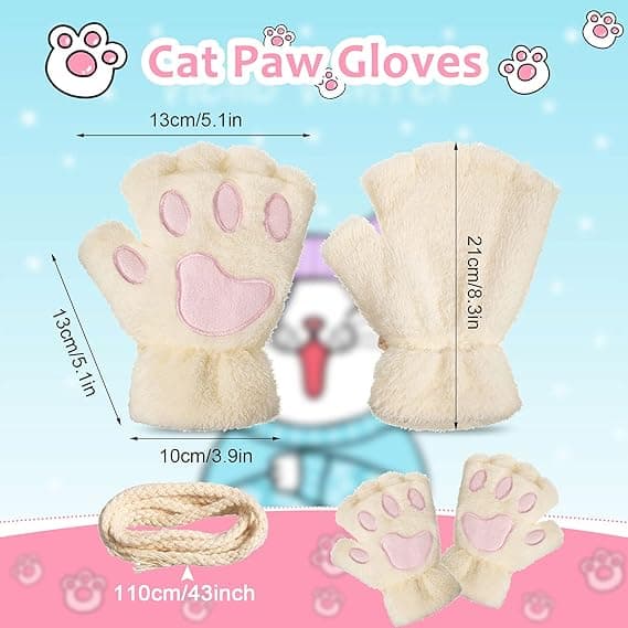 3 Par Furry Plush Katteklo-Handsker