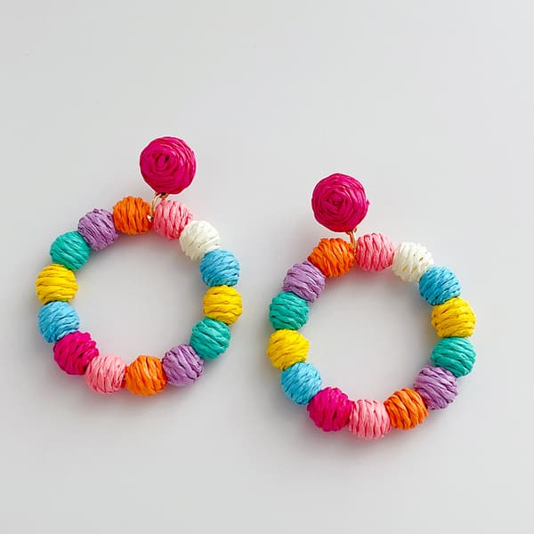 Rattan Øreringe Sommer Boho Raffia Bold Hoop Dangle Øreringe til