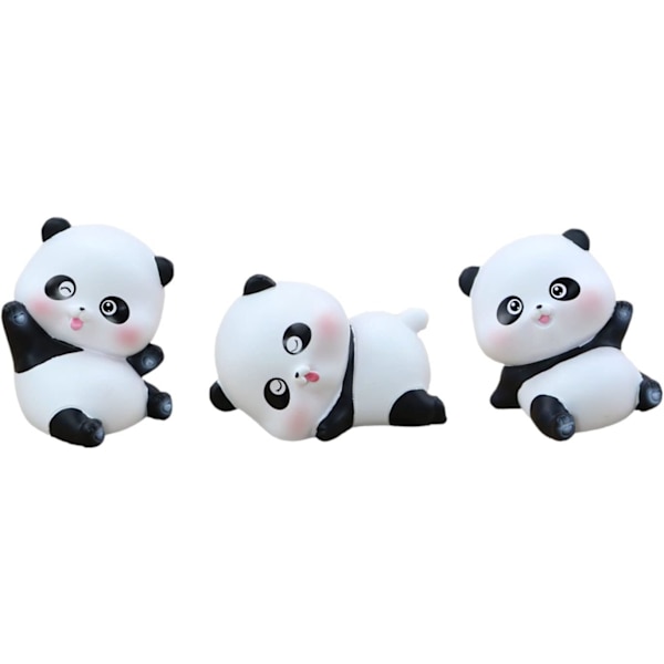 3 søte mini panda figurer