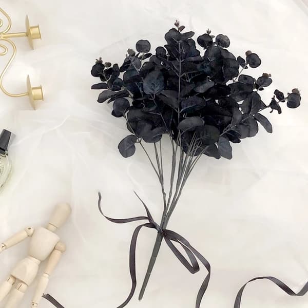 3PCS Simulering Svart Eukalyptus Blad Kunstig Blomst Enkelt Hjem Dek