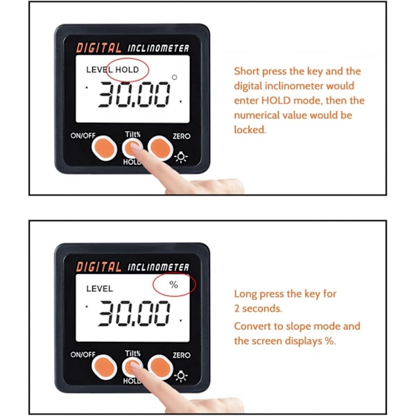 Digitalt hældningsmåler, måleområde 4x90°, digitalt klinometer, hældning