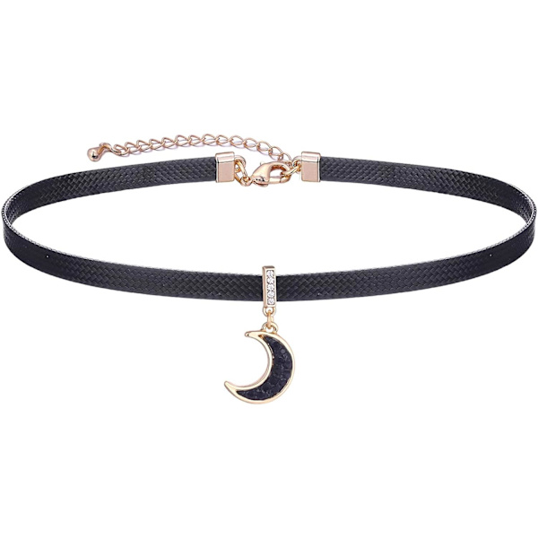 Kvinners sorte choker-halskjede, gullfarget choker, elegant anheng