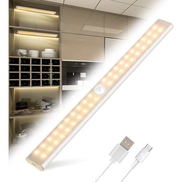 40 LED garderobslampa, rörelsesensor garderobslampa, USB uppladdningsbar